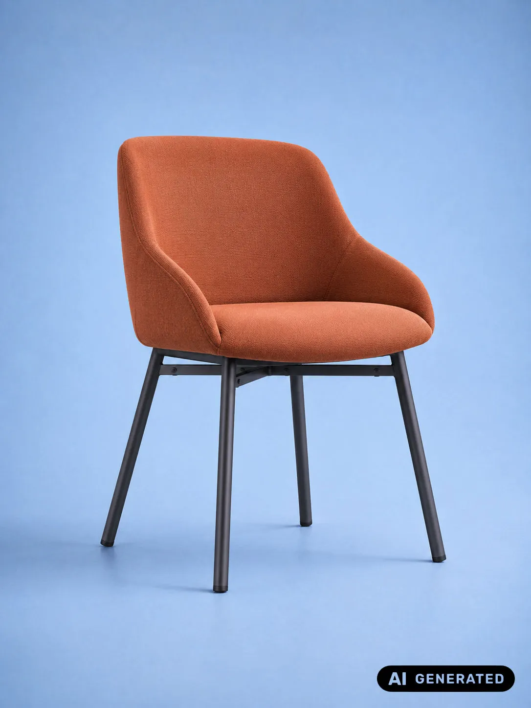 Orange upholstered chair on a blue background with an AI Generated label in the bottom-right corner.